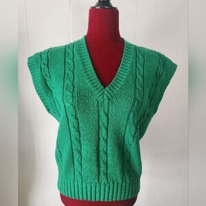 Vintage Emerald Green V-Neck Cable Knit Sweater Vest